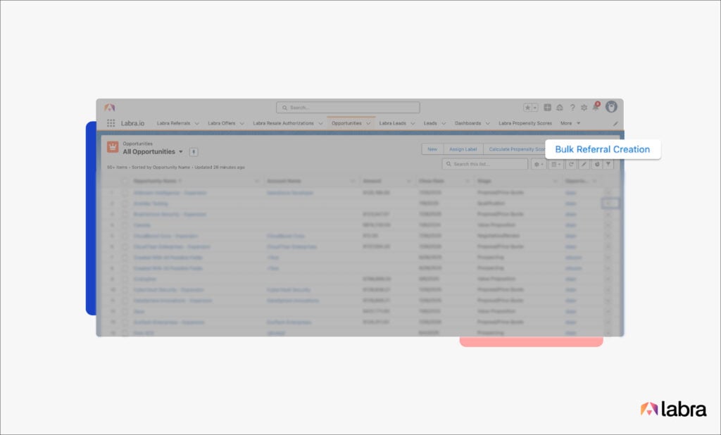 Labra now lets you select multiple opportunities from the Opportunity List View and create cloud referrals in bulk