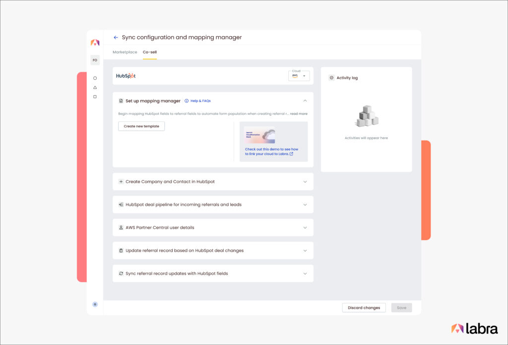 Log in to the Labra Platform, head to Settings → Sync configuration and mapping manager