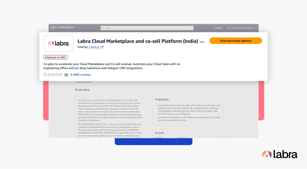 Labra's listing on AWS Marketplace India